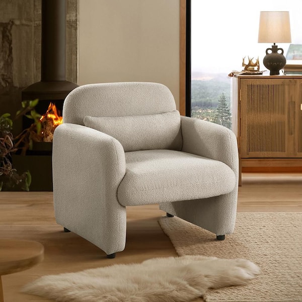Moderne Taupe Boucle Upholstery Accent Arm Chair