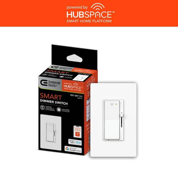 White Smart Paddle Dimmer for CFL, Halogen, Incandescent, LED, 1-Pack Powered by Hubspace