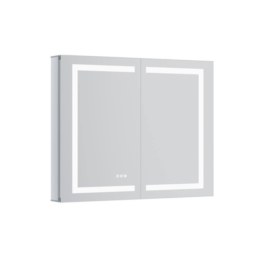 40 in. W x 32 in. H Rectangular Silver Aluminum Recessed/Surface Mount Right Medicine Cabinet with Mirror and LED Light price history on PriceWatchPro