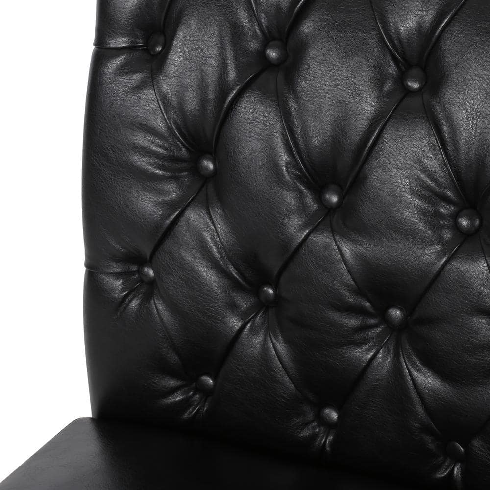 Midnight Black Faux Leather Tufted Dining Side Chairs, Set of 2