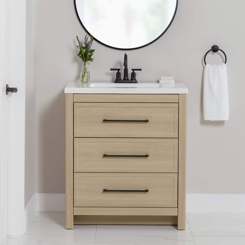 Hailey 31 in. Single Sink Beige Oak Bath Vanity with White Cultured Marble 