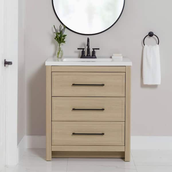 Hailey 31 in. Single Sink Beige Oak Bath Vanity with White Cultured Marble Top (Assembled)