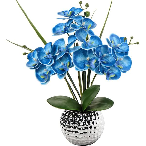 Cubilan 20 in. H Blue Artificial Orchids Flowering Plants in Pot