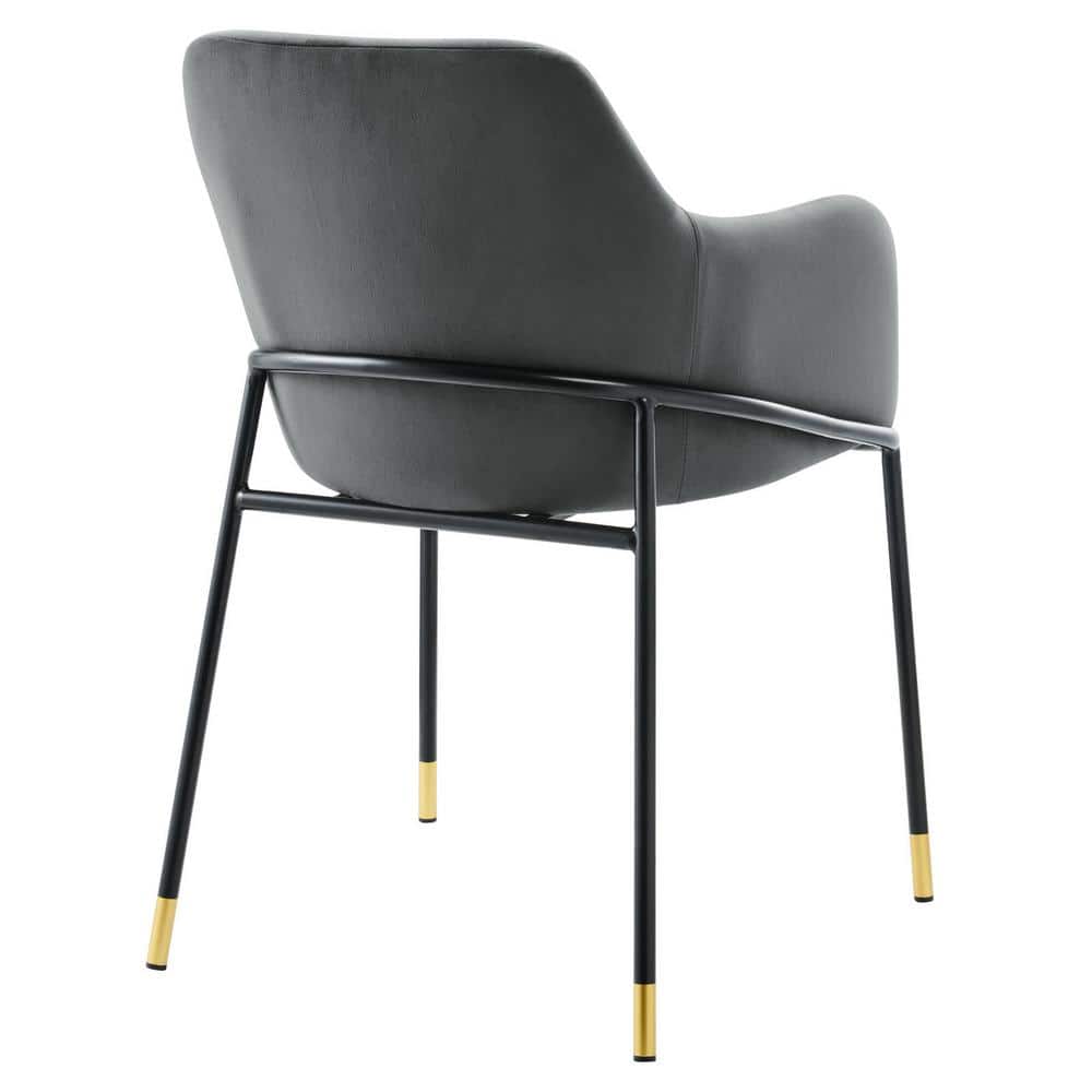 Charcoal Black Velvet Upholstered Arm Chair with Metal Accents