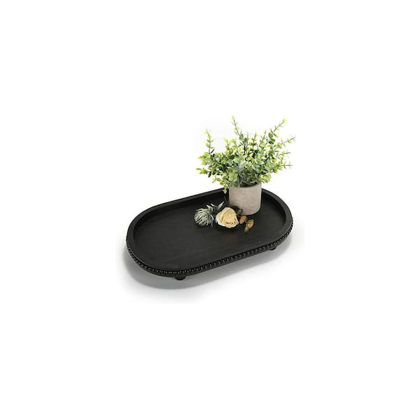 Black Oval Wooden Decorative Tray for Home Decor, 10