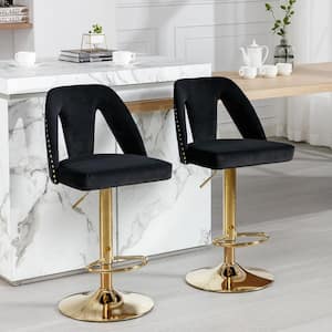 25 in. Black Metal Barstools Adjusatble Seat Height Low Back for Home Pub and Kitchen Island (Set of 2)