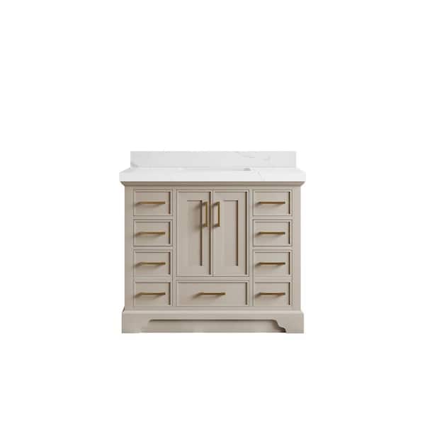Willow Collections Charlotte 42 in. Single Sink Freestanding Fine Grain Bath Vanity with Calacatta Laza Qt. Top Unassembled
