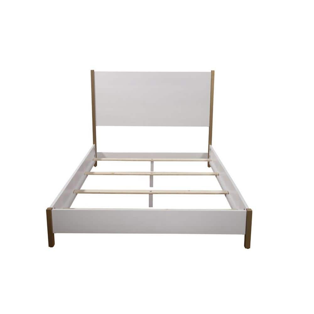 Queen White and Brown Upholstered Wood Frame Bed
