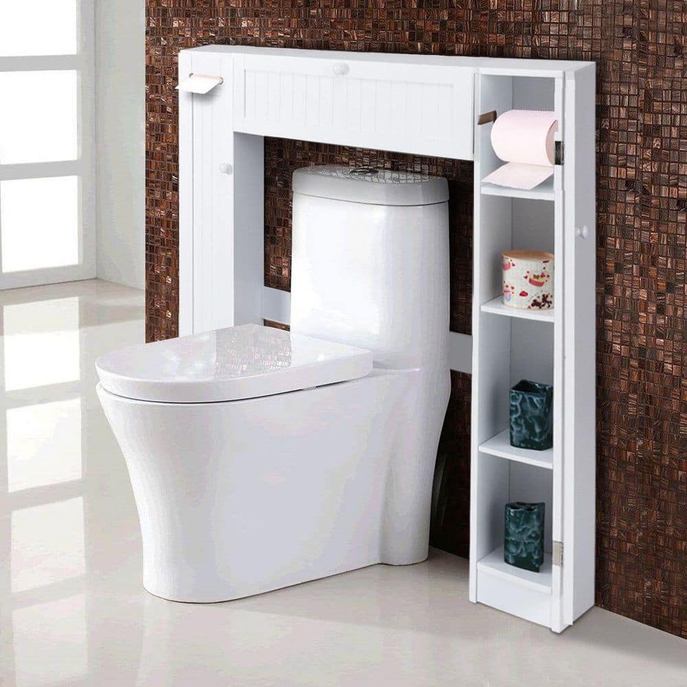 White MDF Over-the-Toilet Storage Cabinet with Adjustable Shelves