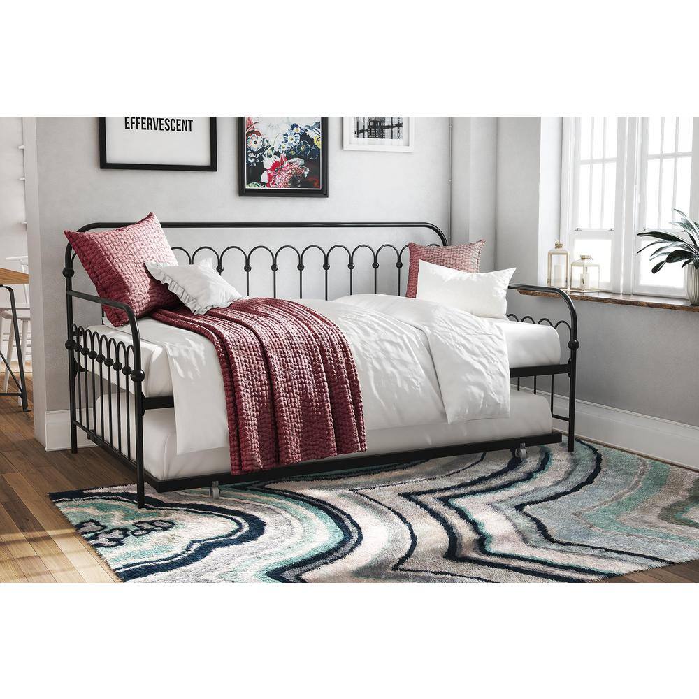 Novogratz Bright Pop Black Metal Twin Daybed with Trundle in a room