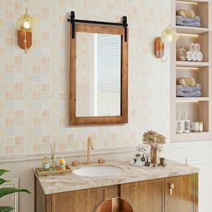 22 in. W x 30 in. Rectangular Frame Wall Bathroom Vanity Mirror in Brown