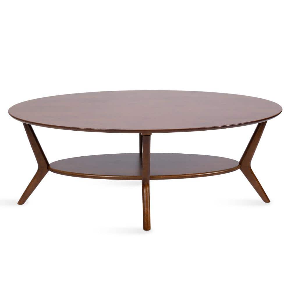 Walnut Brown Mid-Century Modern Oval Coffee Table with Storage