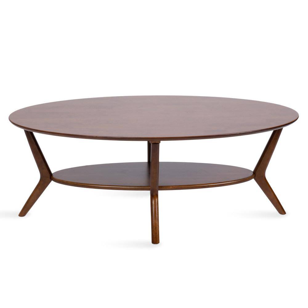 Walnut Brown Mid-Century Modern Oval Coffee Table with Storage