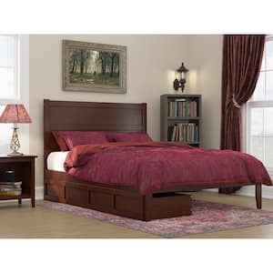 NoHo Walnut Queen Solid Wood Storage Platform Bed with 2 Drawers