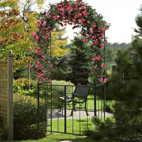 90.5 in. x 43.5 in. Metal Garden Arch Arbor Trellis with Gate Patio Archway Pergola for Wedding