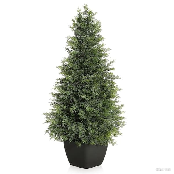Unbranded 2 Pieces 36 in. Artificial Cedar Topiary Tree for Faux Cedar Trees,Potted Fake Cypress Plant, Artificial Plants
