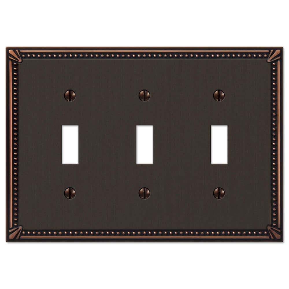 Aged Bronze 3-Gang Beaded Toggle Wall Plate