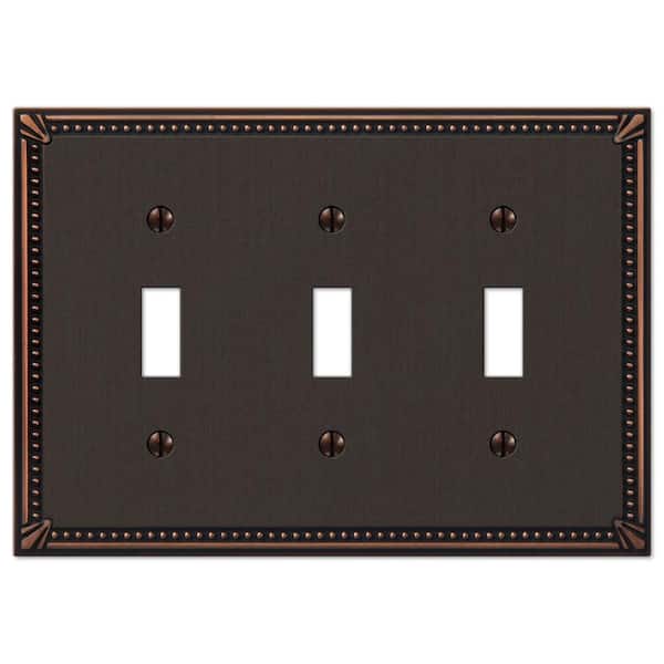 AMERELLE Imperial Bead 3 Gang Toggle Metal Wall Plate - Aged Bronze