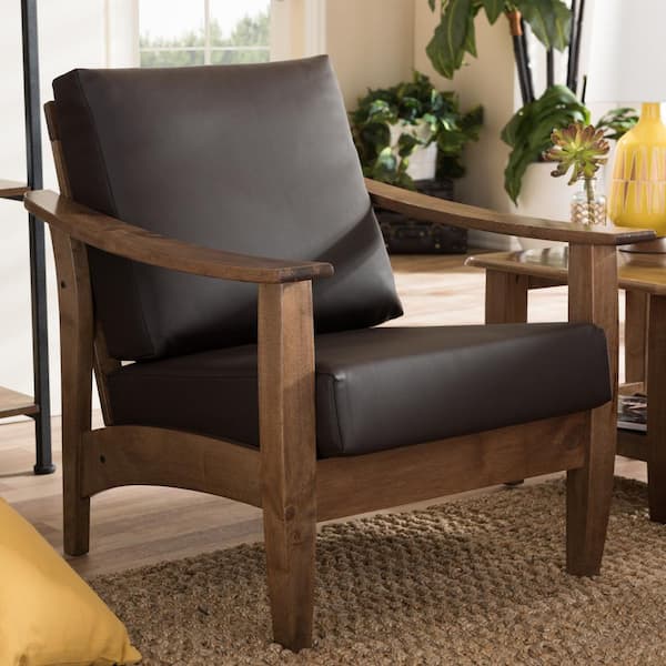 Baxton Studio Pierce Dark Brown Faux Leather Upholstered Accent Chair