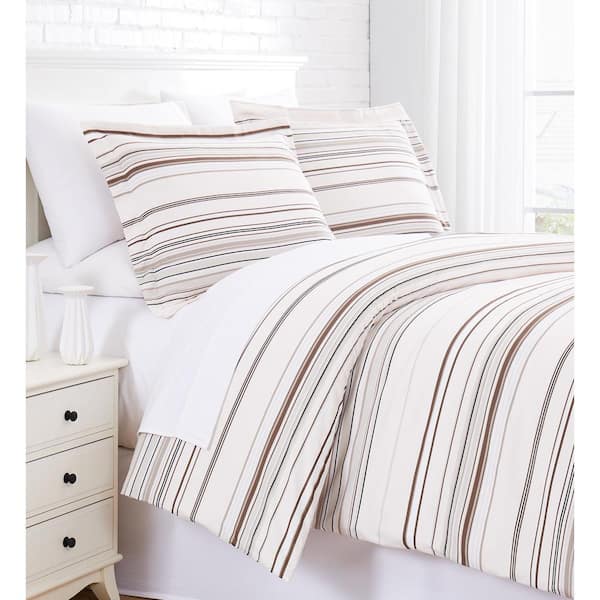 Southshore Fine Linens Coastal Stripe 3-Piece Taupe Stripe Microfiber Full/Queen Comforter Set