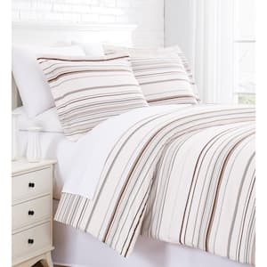 Coastal Stripe 2-Piece Taupe Stripe Microfiber Twin/Twin XL Comforter Set