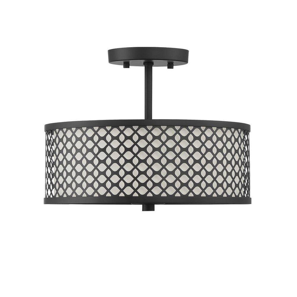 Matte Black Drum Semi-Flush Mount Ceiling Light with Glass Diffuser