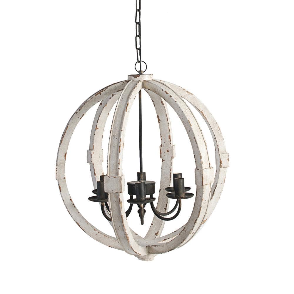 22 in. 6-Light White Retro Cage Wood Chandelier with Wood Shade price history on PriceWatchPro