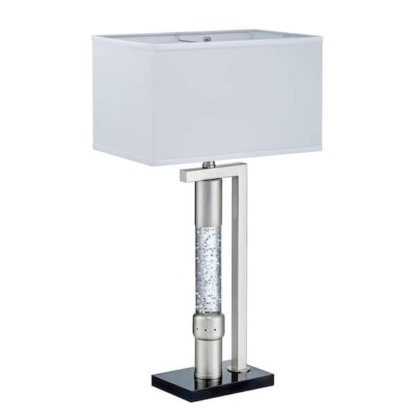 EVERGLADE HOME Vining 29 in. Satin Nickel Table Lamp with Glass Tube and Fabric Shade
