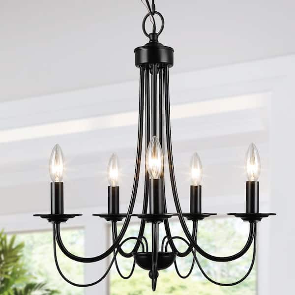 Modern Black Chandelier Candlestick Island 5-Light 18.5 in. Classic Pendant Chandelier for Living Room Bedroom