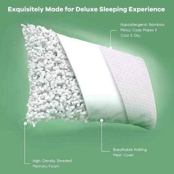 Costway 2Pack Shredded Memory Foam Bed Pillows Cooling Cover 28x18