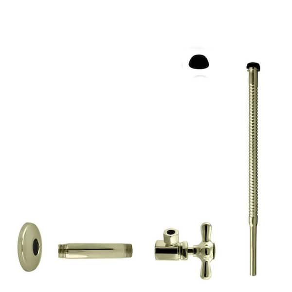 Westbrass D103K12X-01 1/2" IPS" x 3/8" OD x 12" Corrugated Riser Supply Line Kit with Cross Handle Angle Supply Shut Off Valve for Faucet and Toilet, Polished Brass