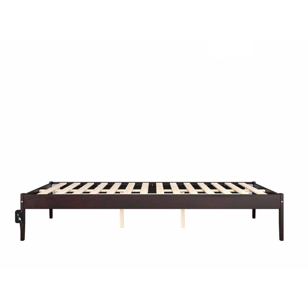 Espresso Queen Wood Frame Bed with USB Charger