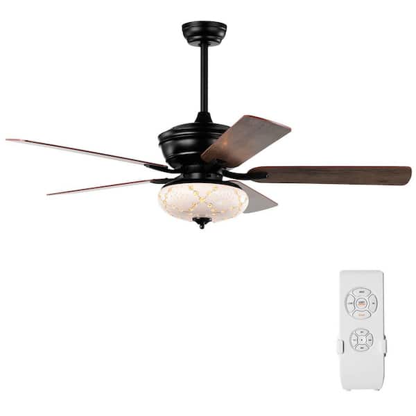 Gymax 52 in. Indoor Black Ceiling Fan with 3 Wind Speeds 5 Reversible Blades and Remote Control