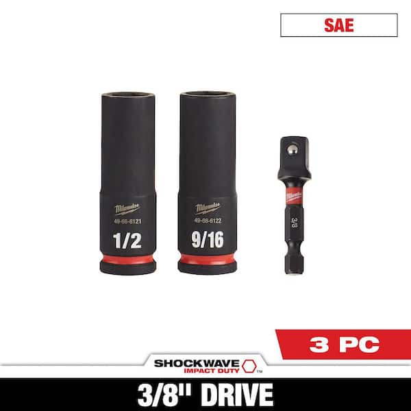 Milwaukee SHOCKWAVE Impact Duty 3/8 in. Drive Deep Well Socket Set (3-Pack)