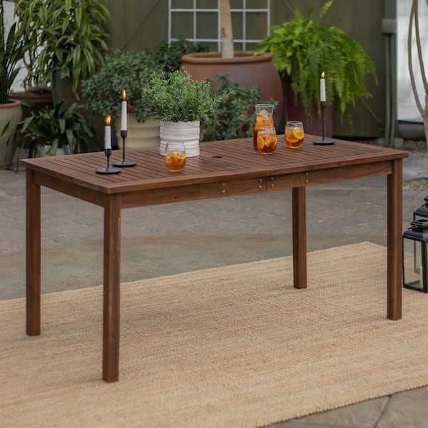 Walker Edison Furniture Company Dark Brown Rectangle Acacia Wood Outdoor Dining Table