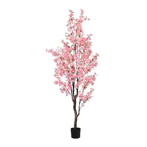 8.5 ft. Pink Artificial Cherry Blossom Flower Tree in Pot