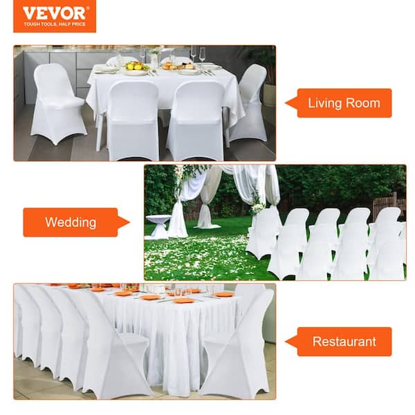 VEVOR 100 Pcs White Chair Covers Polyester Spandex Chair Cover Stretch  Slipcovers for Wedding Party Dining Banquet Flat-Front Chair Covers