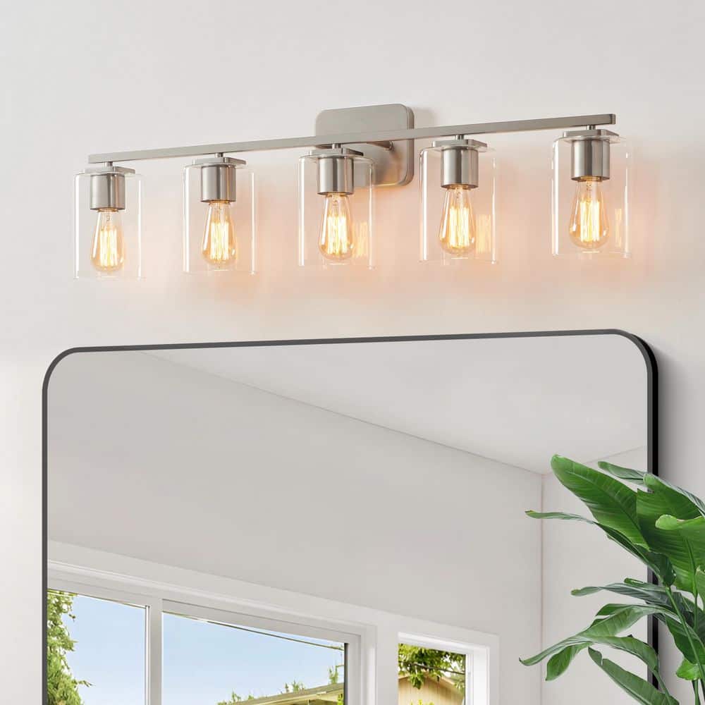 35.5 in. 5-Light Brushed Nickel Clemmon Vanity Light with Square Glass Shade price history on PriceWatchPro