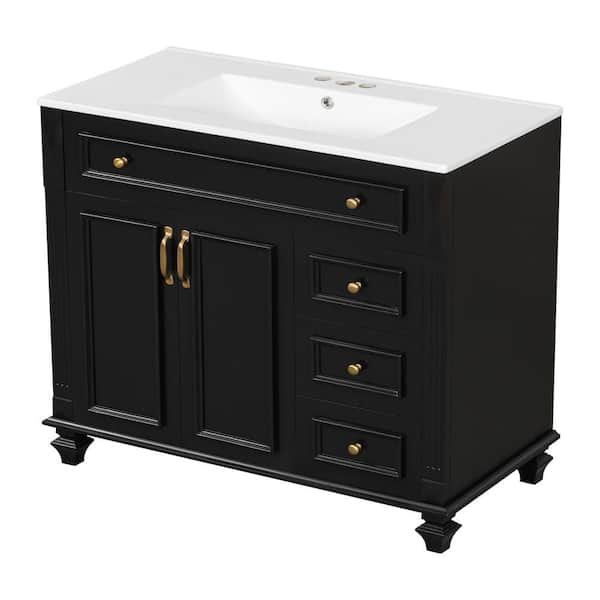 Baye 36 in. W Freestanding Black Bath Vanity with White Ceramic Top Unassembled