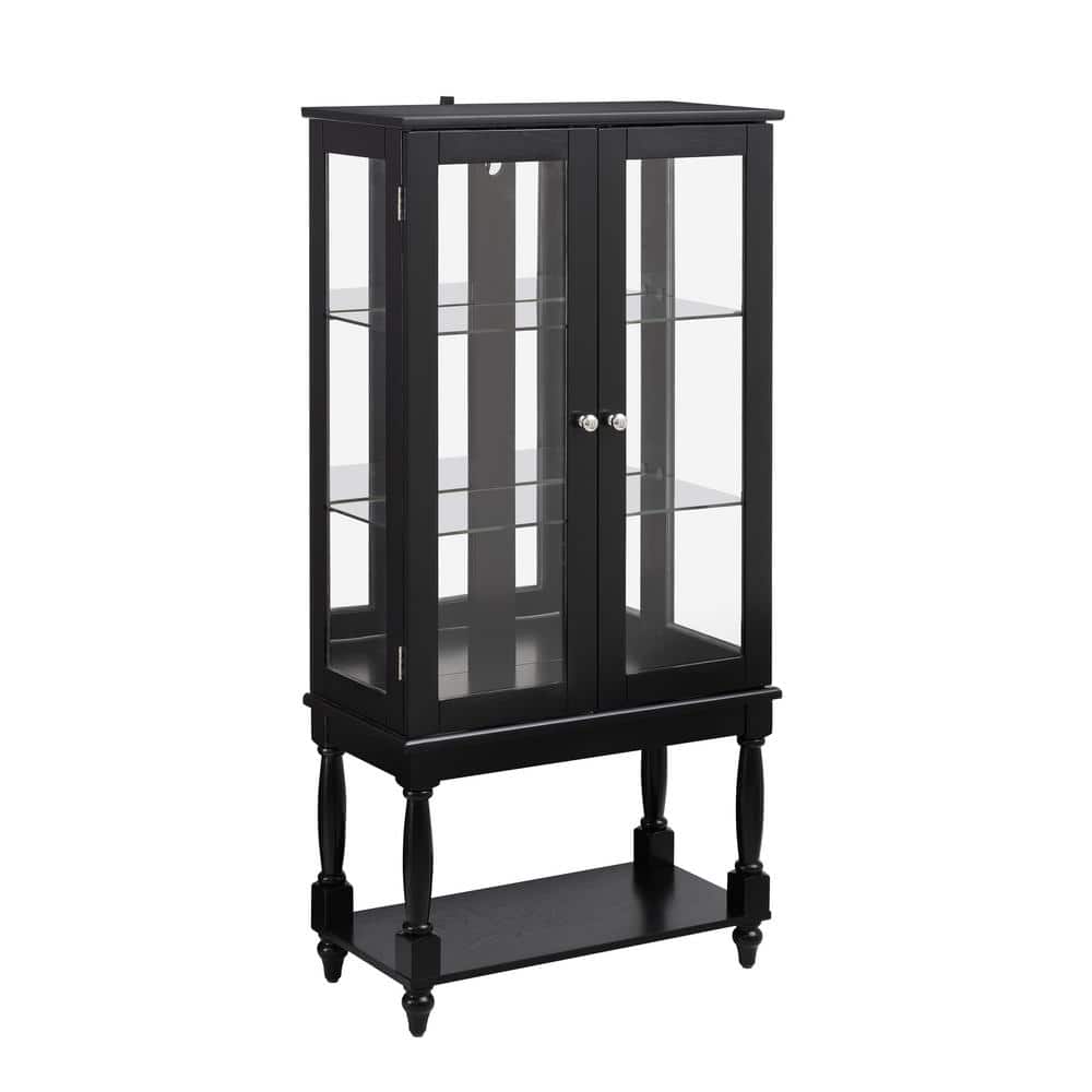 Black 48 in. H Lighted Curio Diapaly Cabinet with Adjustable Shelves Curio 