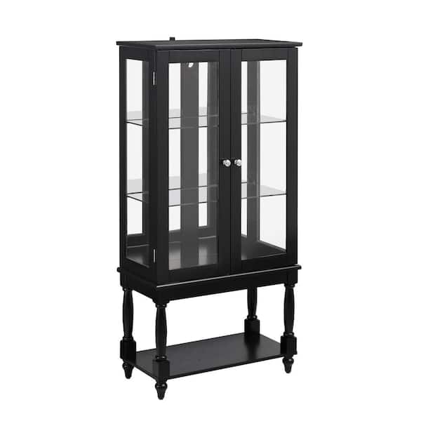 CSC DECOR INC Black 48 in. H Lighted Curio Diapaly Cabinet with Adjustable Shelves Curio Cabinet with Open Shelf Tempered Glass Doors