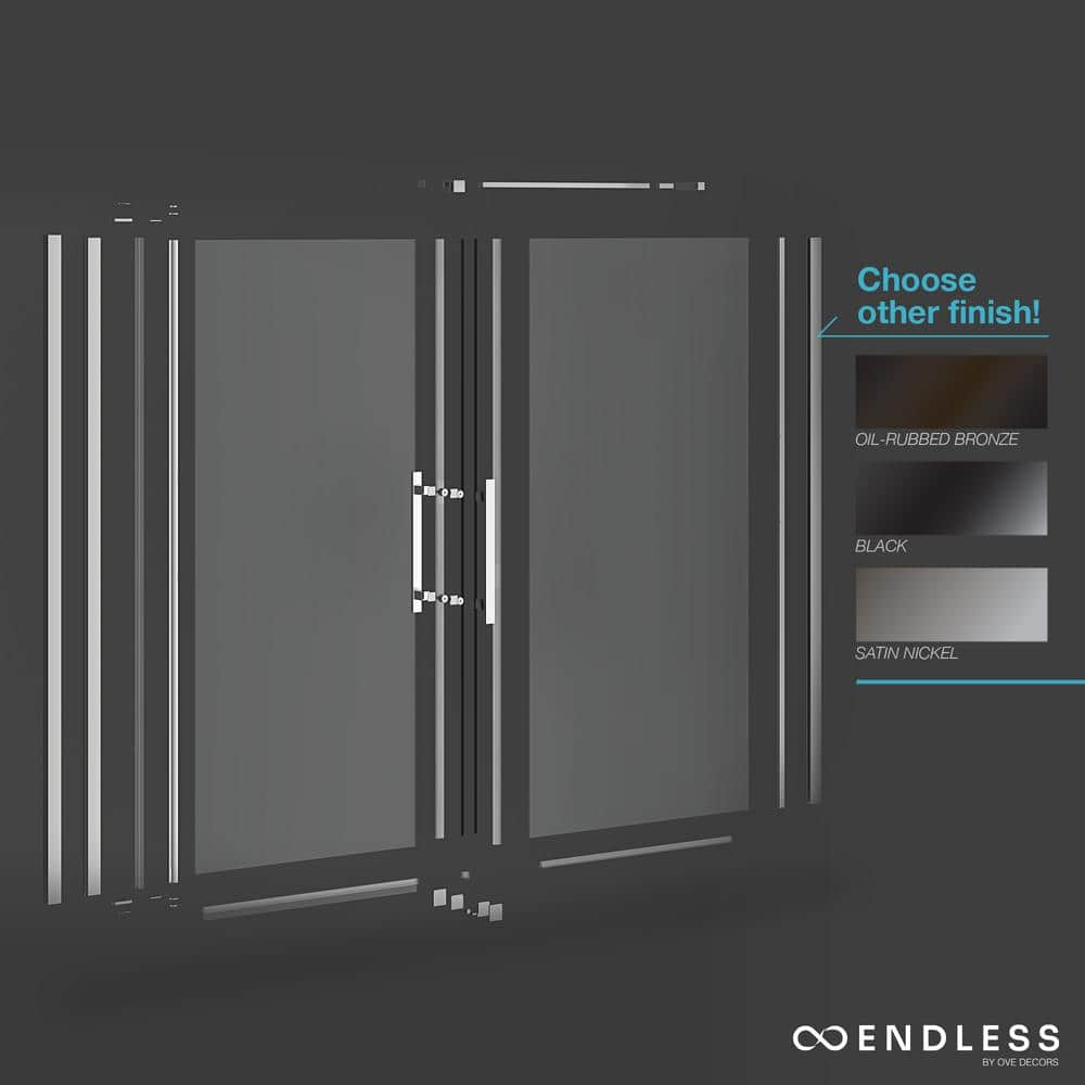 Pasadena 36'' Satin Nickel Frameless Corner Shower Kit with Shelves
