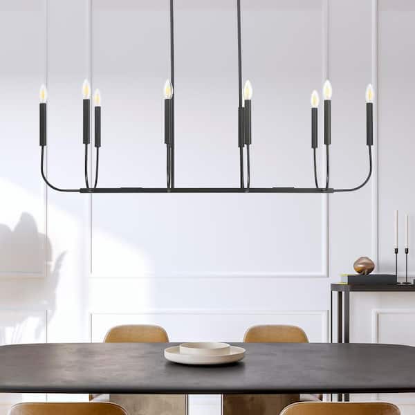 Traci 10-Light Flat Black Finish Candle Linear Pendant Chandelier for Kitchen Island, No Bulb(s) Included