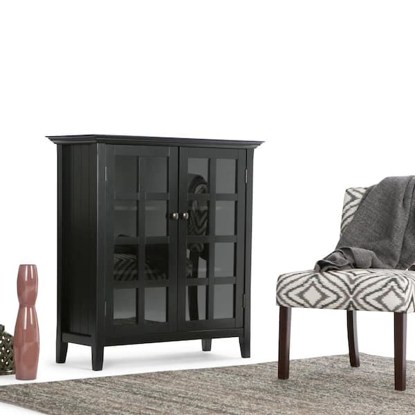 Simpli Home Acadian Solid Wood 39 in. Wide Transitional Medium Storage Cabinet in Black