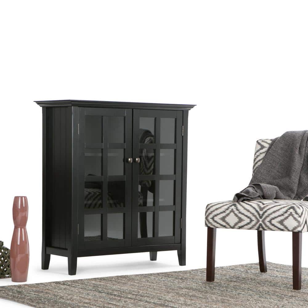 Acadian 39" Black Solid Pine Freestanding Storage Cupboard with Adjustable Shelves
