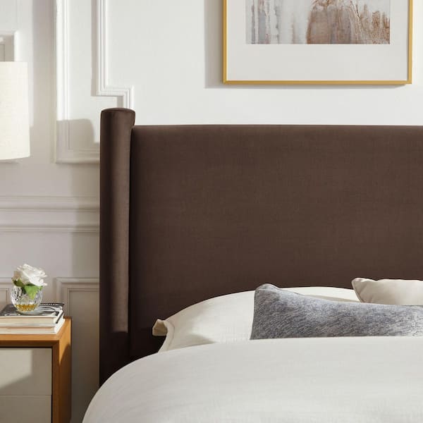 MODWAY Rael Brown Wood Frame Full Platform Bed with Upholstered