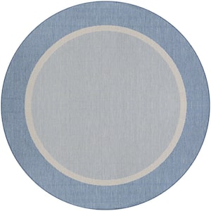 Recife Stria Texture Champagne-Blue 8 ft. x 8 ft. Round Indoor/Outdoor Area Rug