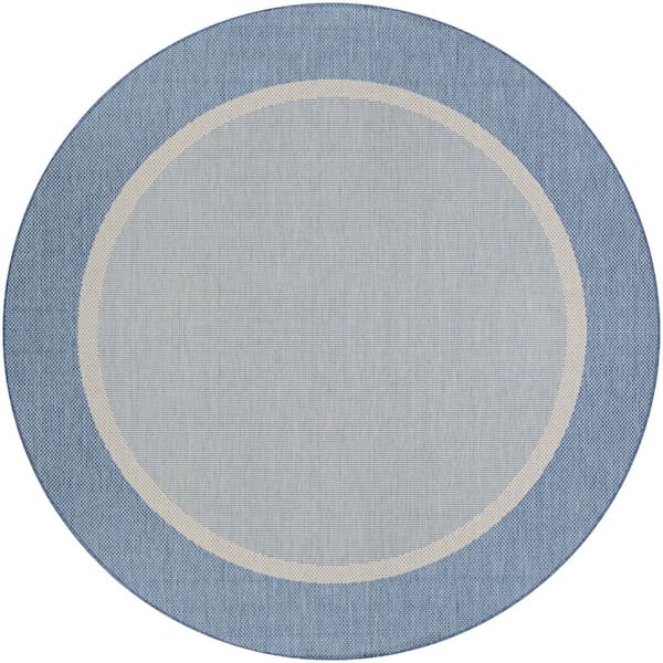 Recife Stria Texture Champagne-Blue 9 ft. x 9 ft. Round Indoor/Outdoor Area Rug