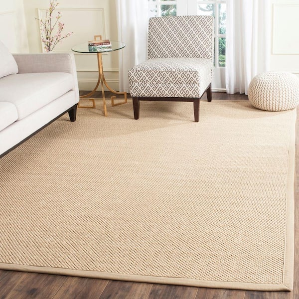 Natural Fiber 11 ft. x 15 ft. Maize/Linen Woven Border Area Rug