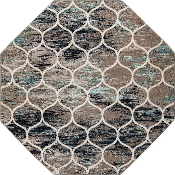 Trellis Frieze Rounded Blue Multi 7 ft. 10 in. x 7 ft. 10 in. Area Rug